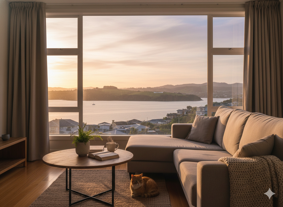 Quiet morning space with natural light in a Wellington home